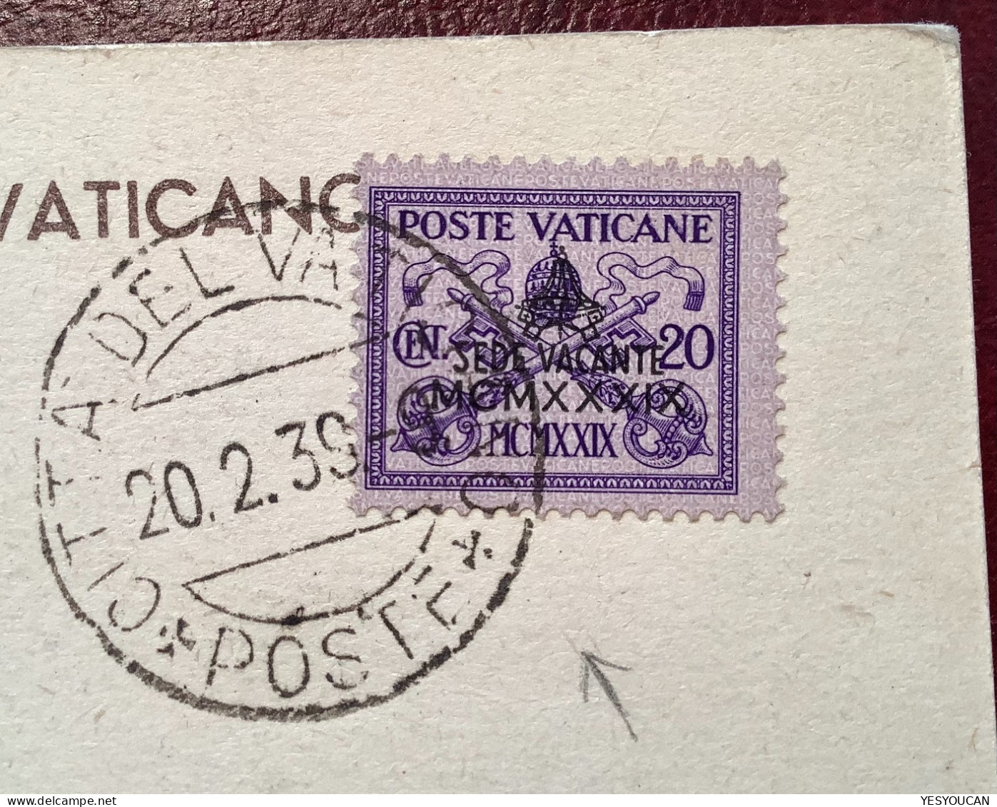 Sa.63 1939 20c SEDE VACANTE Rare Cartolina Postale>Roma   (Vatican Cover Pape Pope Vaticano Italia Italy Lettre Lettera - Lettres & Documents