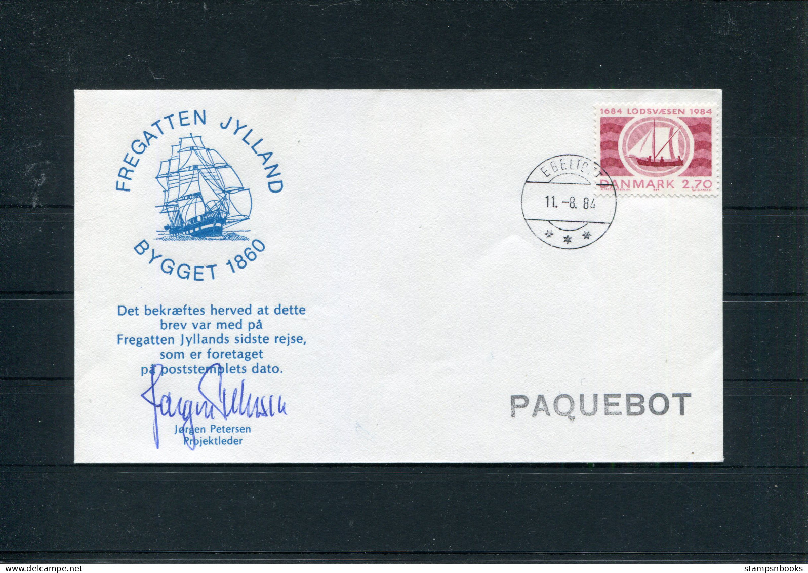 1984 Denmark EBELTOFT Last Voyage Of Fregatten Jylland Signed PAQUEBOT Ship Cover. Slania - Lettres & Documents