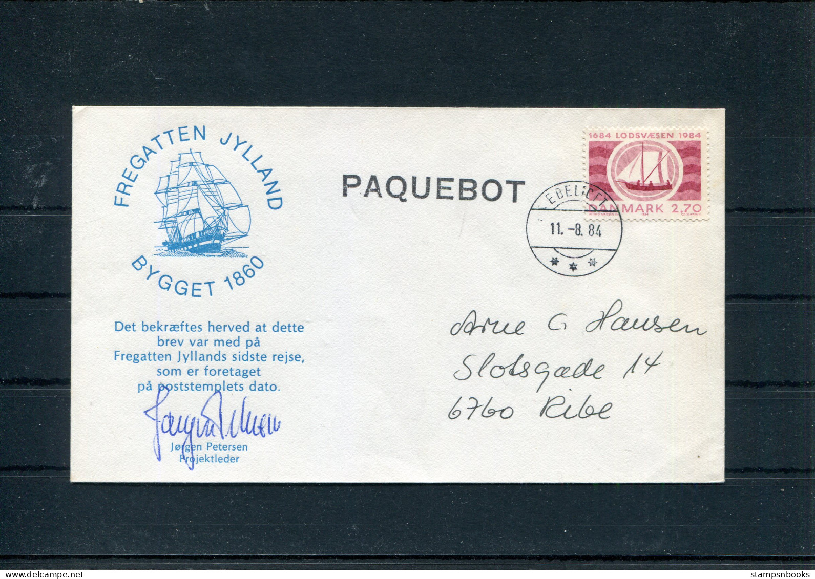 1984 Denmark EBELTOFT Last Voyage Of Fregatten Jylland Signed PAQUEBOT Ship Cover. Slania - Cartas & Documentos