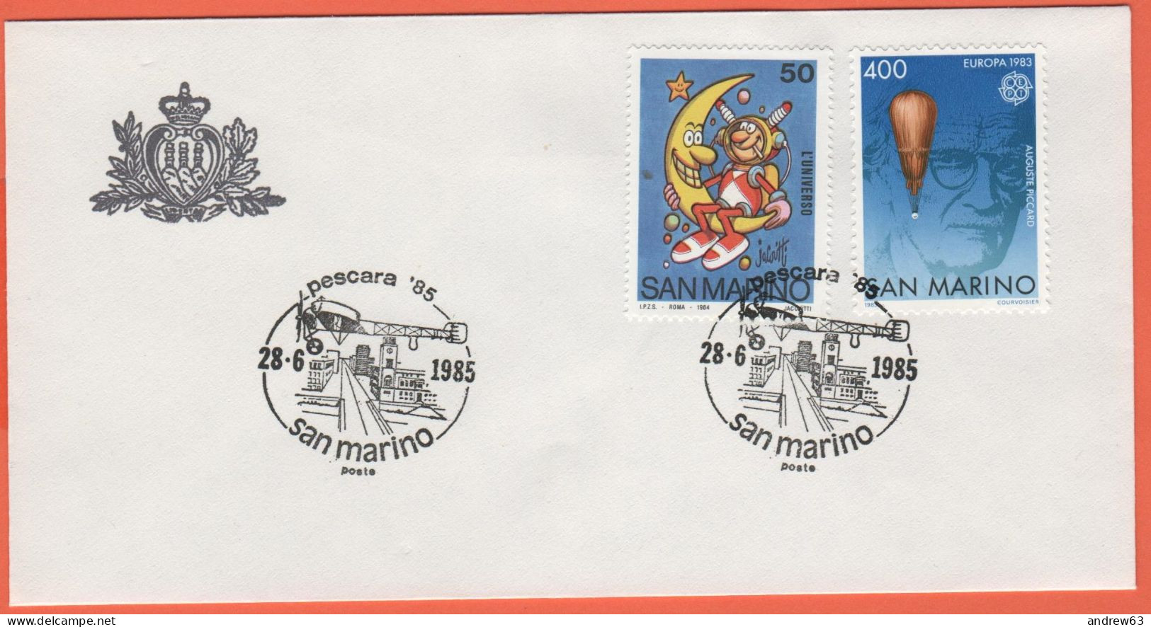 SAN MARINO - 1985 - 50 Scuola E Filatelia-L'universo + 400 Europa Cept + Annullo Pescara '85 - Ufficio Filatelico Di Sta - Cartas & Documentos