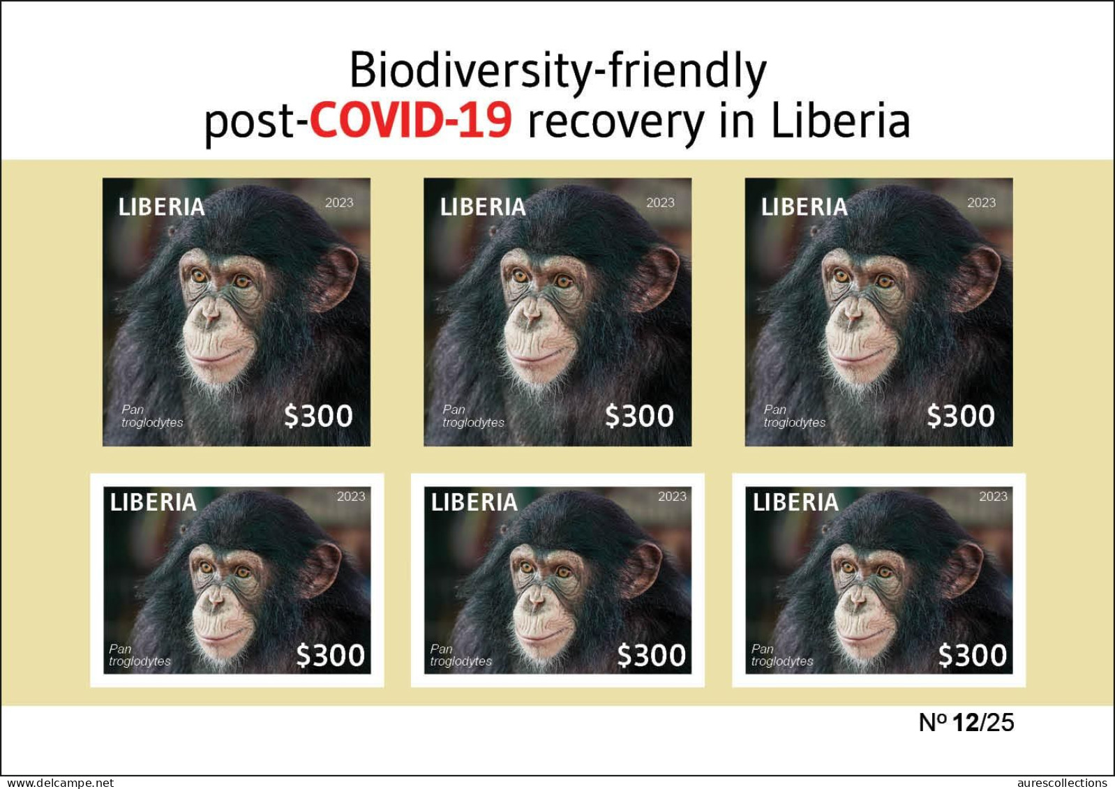 LIBERIA 2023 IMPERF SHEET 6V (REGULAR & OVERPRINT) PANDEMIC COVID-19 MONKEY MONKEYS APE APES CHIMPANZEE CHIMPANZE MNH - Chimpanzees