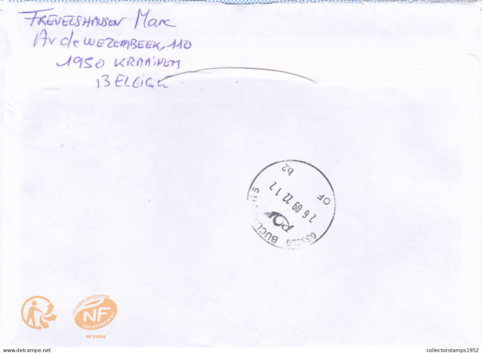 AMOUNT 2.23 MACHINE PRINTED STICKER ON COVER, 2022, BELGIUM - Lettres & Documents