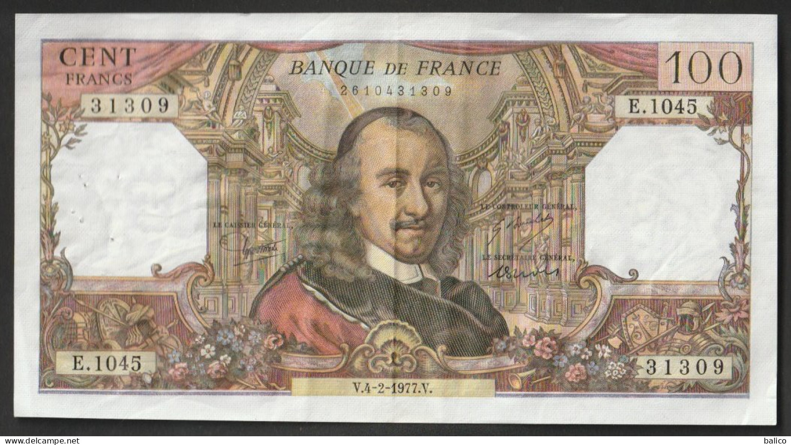 FRANCE - Billet  - 100 Francs "Corneille" Du 4/2/1977  -  N°  E.1045 - 31309 - 100 F 1964-1979 ''Corneille''