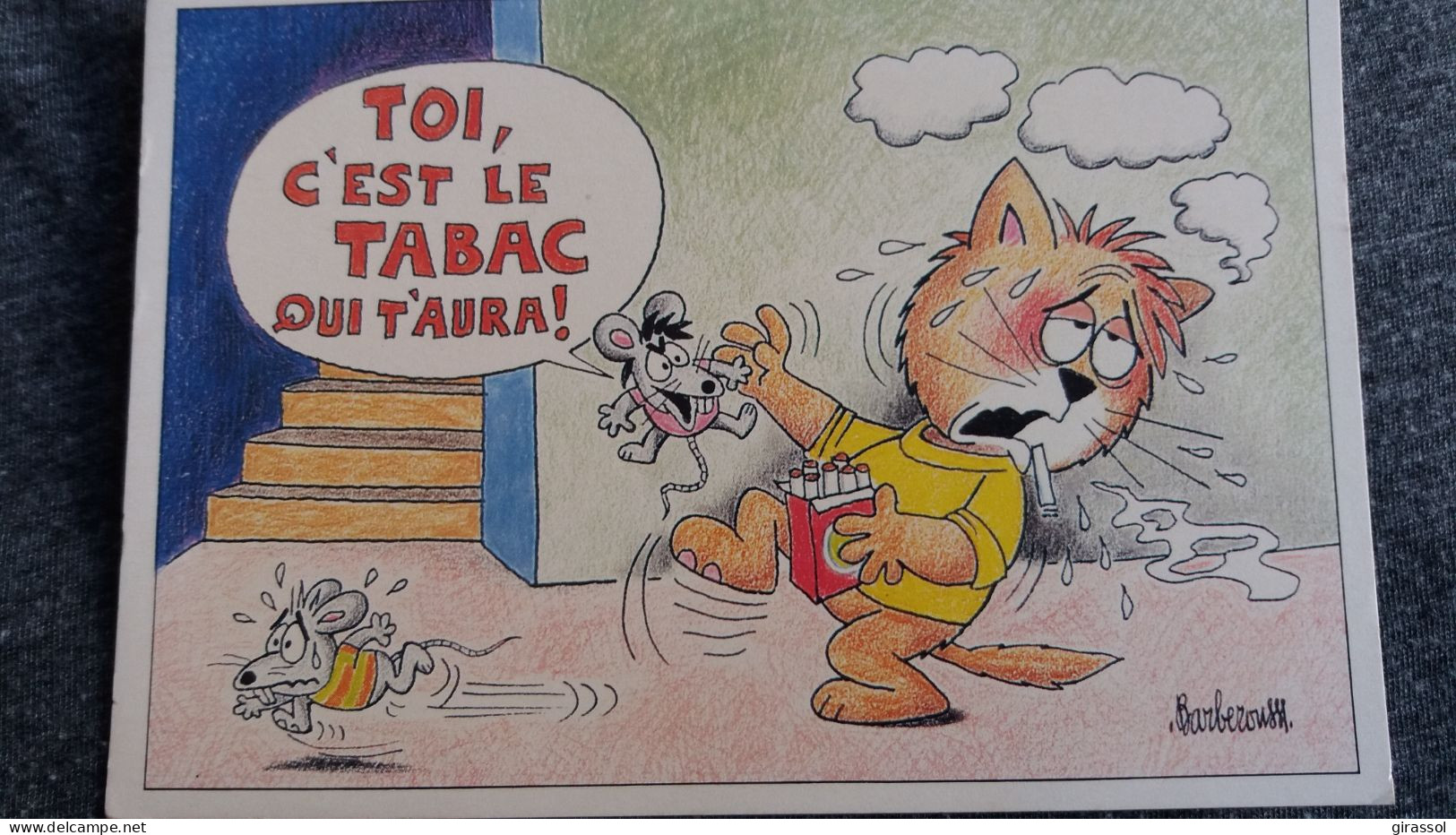 CPM ILLUSTRATEUR BARBEROUSSE CHAT SOURIS TOI C EST LE TABAC QUI T AURA - Barberousse