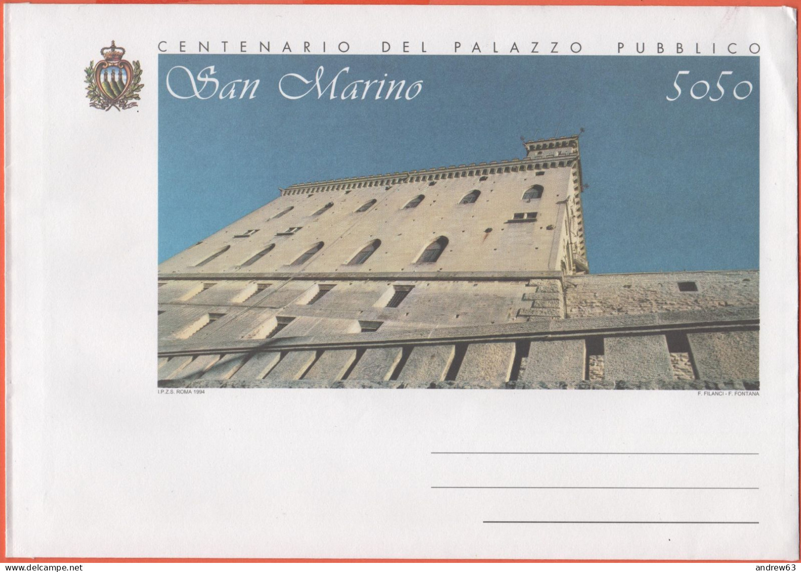 SAN MARINO - 1994 - BU6 Palazzo Del Consiglio - Centenario Del Palazzo Pubblico - Busta Postale - Intero Postale - NUOVO - Ganzsachen