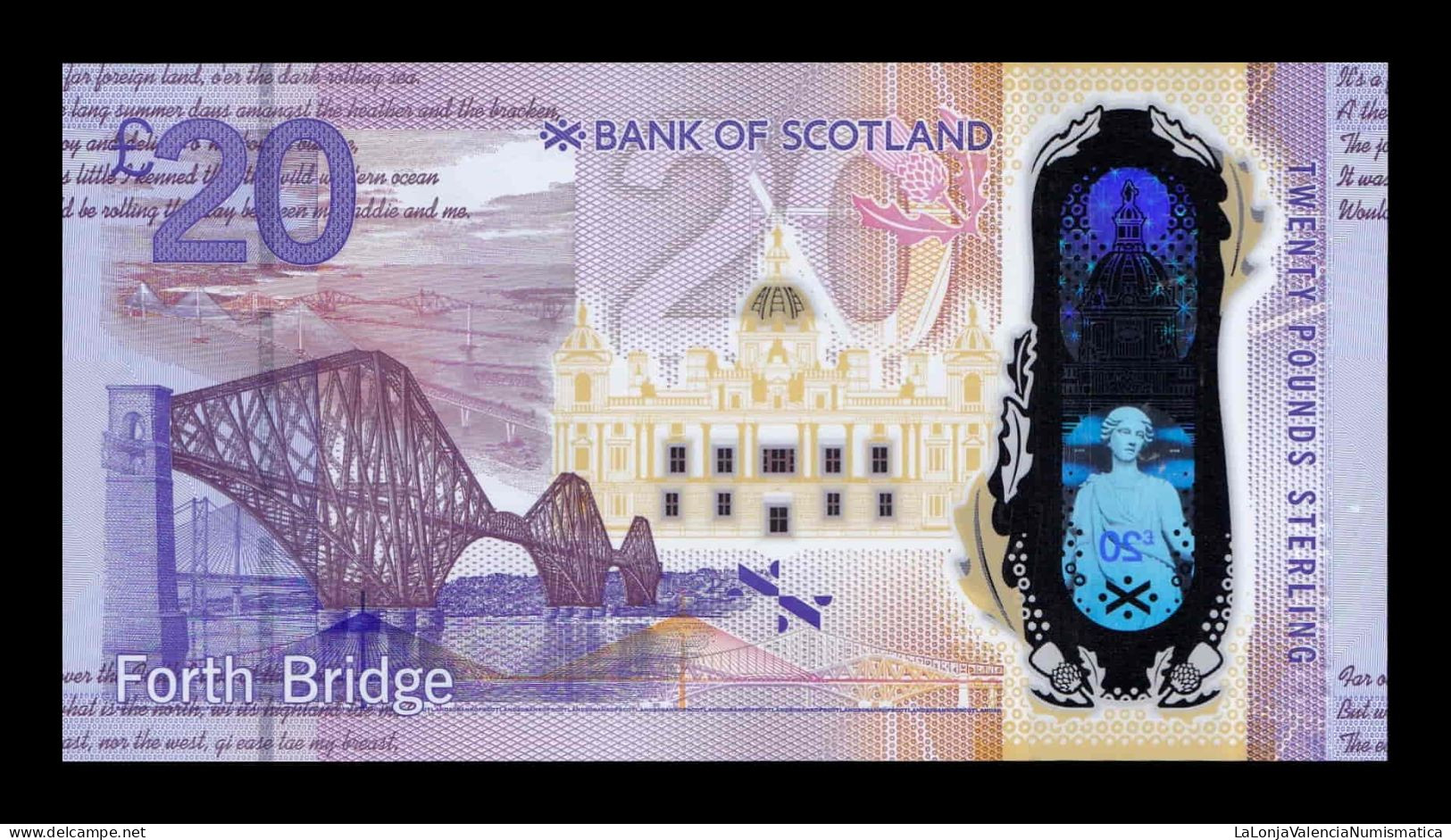 Escocia Scotland 20 Pounds Forth Bridge 2019 Pick 132 Polymer Sc Unc - 20 Pounds