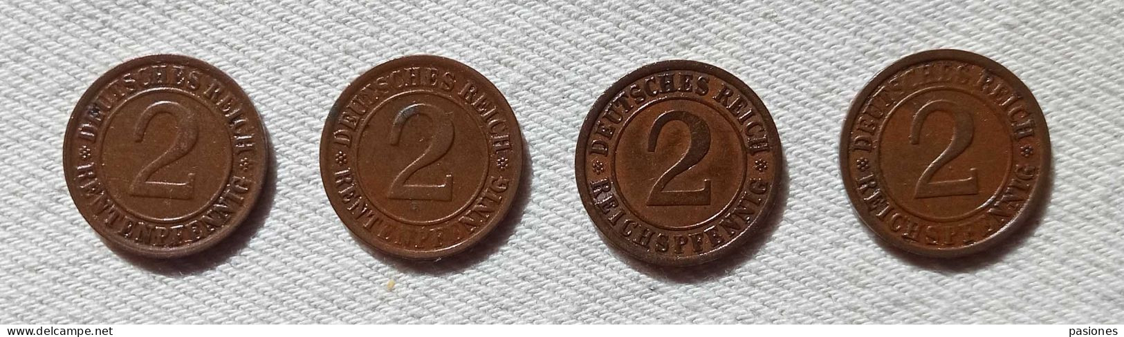 Germania Weimar 2 Rentenpfennig 1923D-1924D + 2 Reichspfennig 1925A-1936D  Lotto Di 4 Monete - 2 Rentenpfennig & 2 Reichspfennig