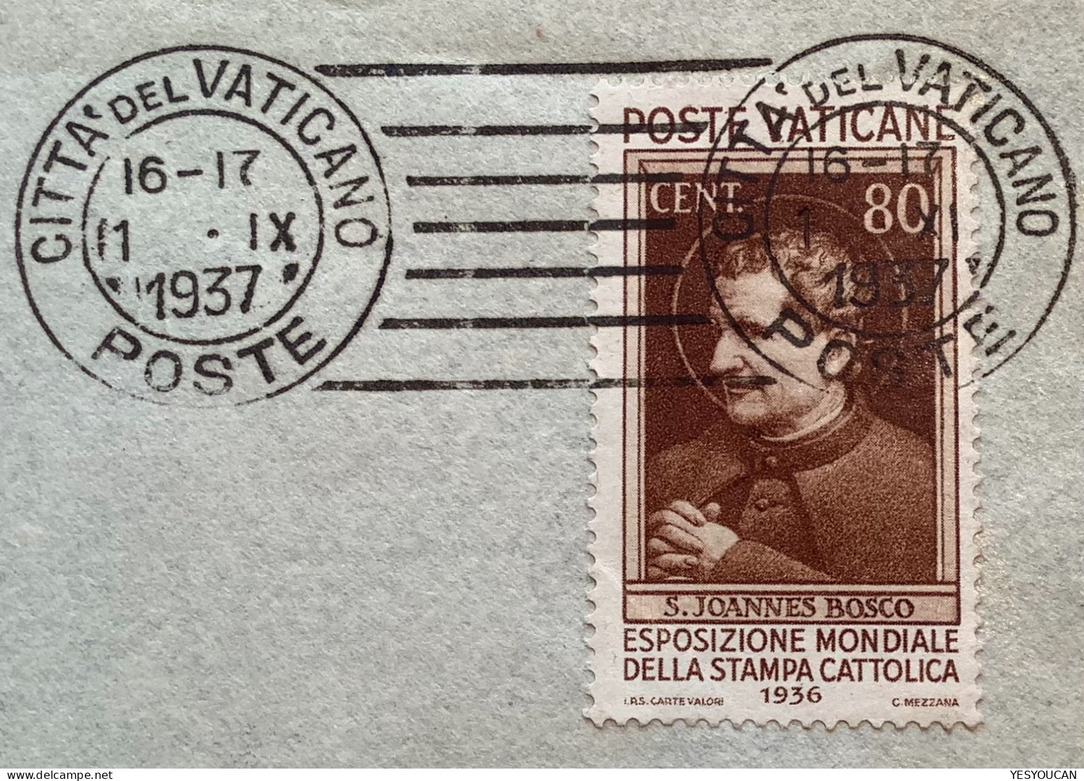 Sa.52 1936 80c ESPOSIZIONE MONDIALE DELLA STAMPA CATTOLICA  Lettera1937 (Vatican Vaticano Cover Renaissance Art Painting - Lettres & Documents