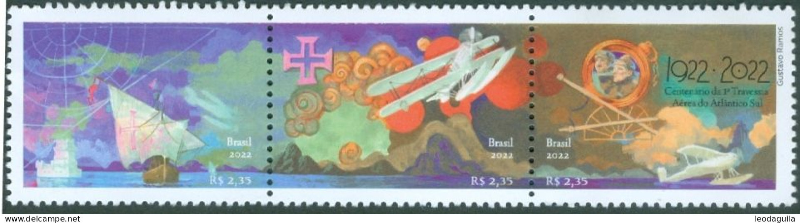 BRAZIL &  PORTUGAL - FIRST CROSSING OF THE SOUTH ATLANTIC BY AIRPLANE- CENTENARY - TRIPTICS - BOTH ISSUES 2022 - MINT - Nuevos