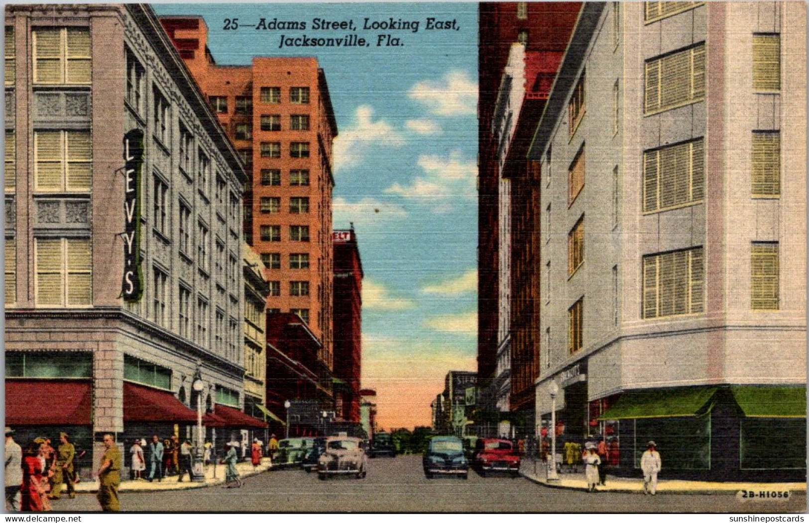 Florida Jacksonville Adams Street Looking East Curteich - Jacksonville