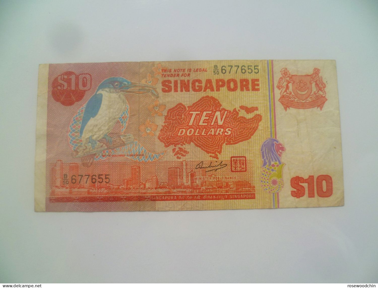 Vintage !  !!  One Pc. Of Singapore Old Banknote - $ 10 Bird Series Nice Number 677655 (#218) - Singapour