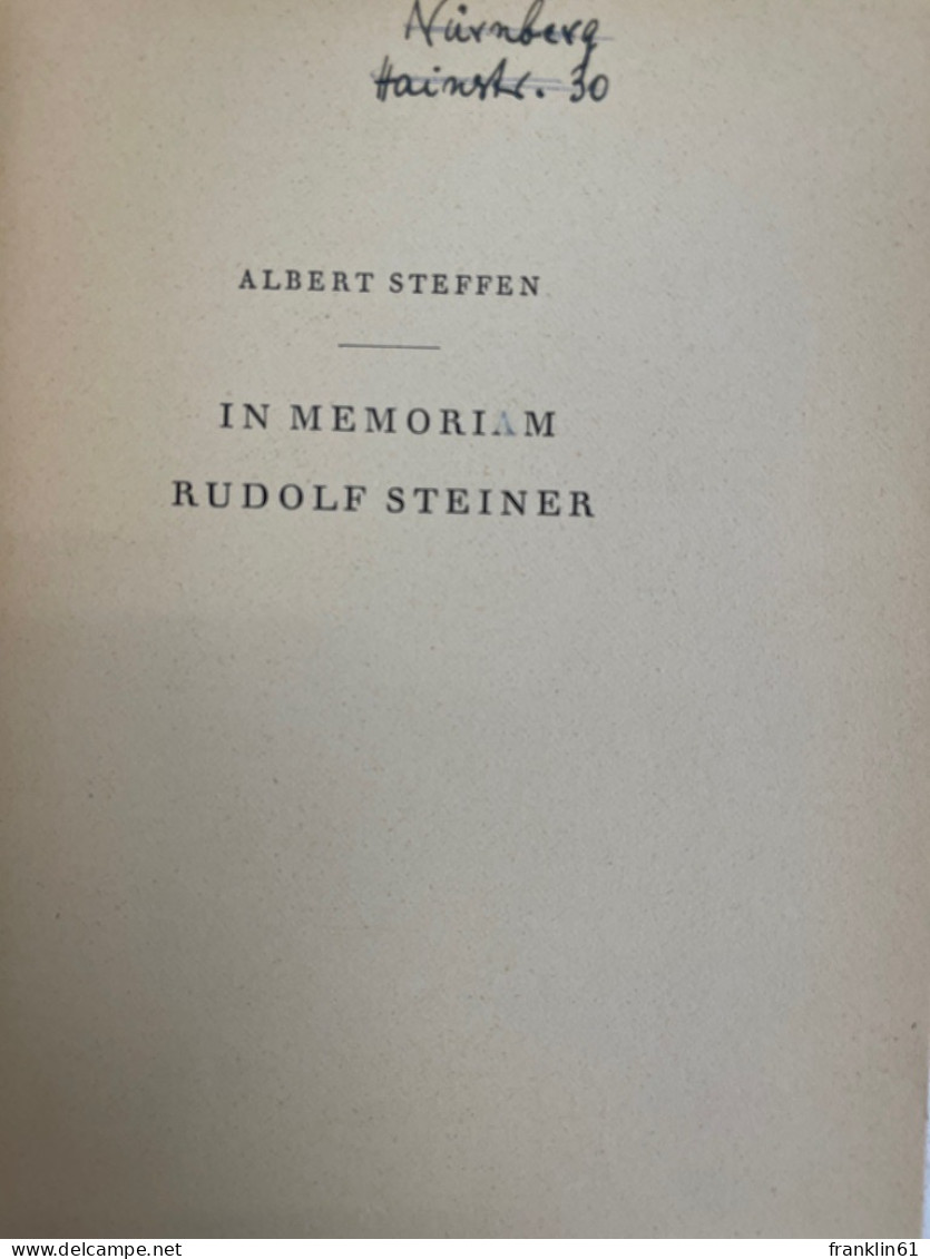 In Memoriam Rudolf Steiner. - Philosophie