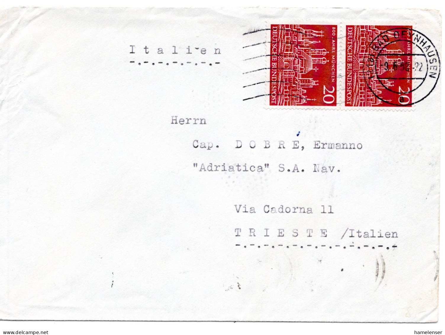 66280 - Bund - 1958 - 2@20Pfg Muenchen A Bf BAD OEYNHAUSEN - ... -> TRIESTE (Italien) - Storia Postale