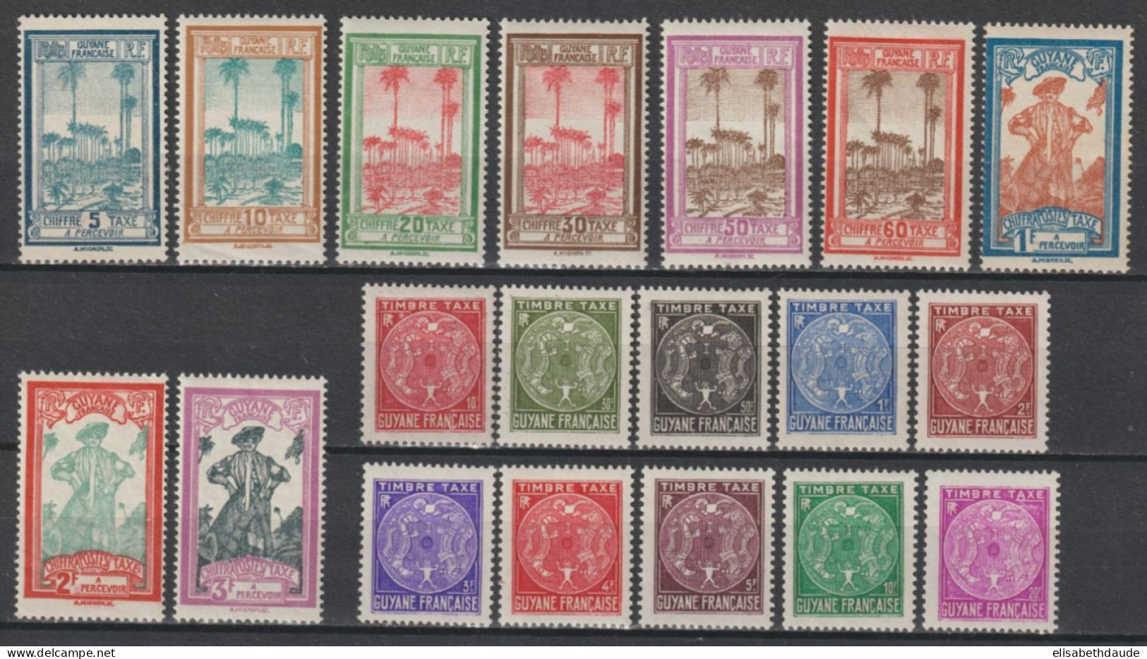 GUYANE - 1929/1947 - SERIES COMPLETES TAXE YVERT N°13/31 * MLH - COTE = 24.5 EUR - Nuevos