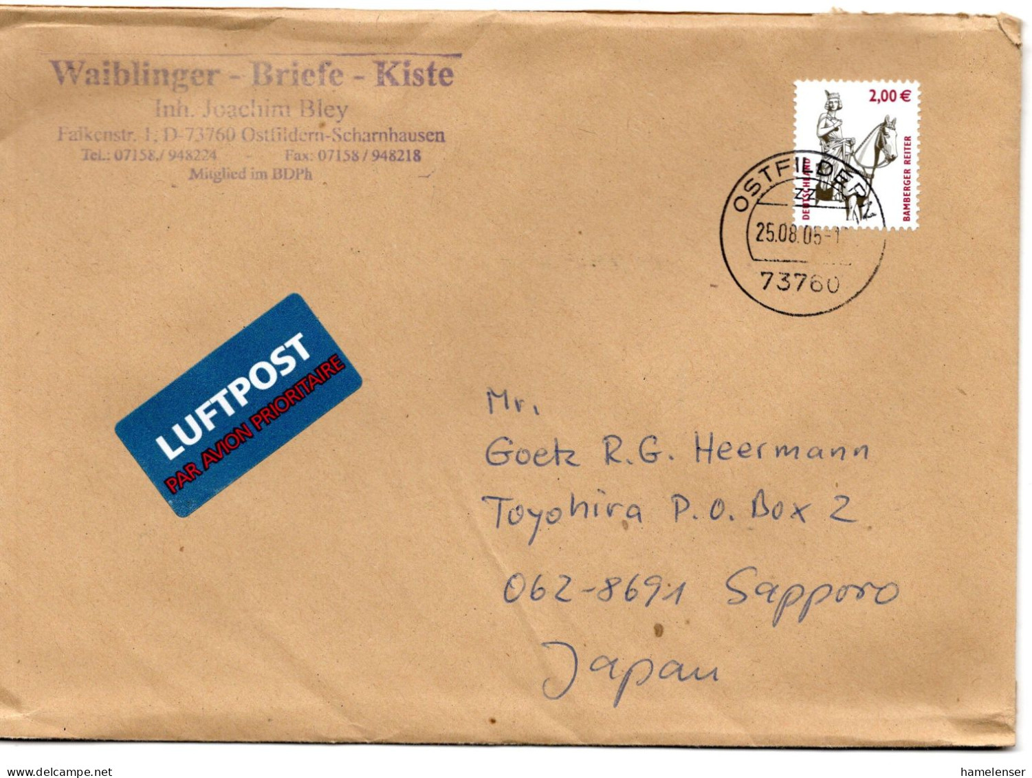 66314 - Bund - 2005 - €2,00 SWK EF A LpBf OSTFILDERN -> Japan - Briefe U. Dokumente