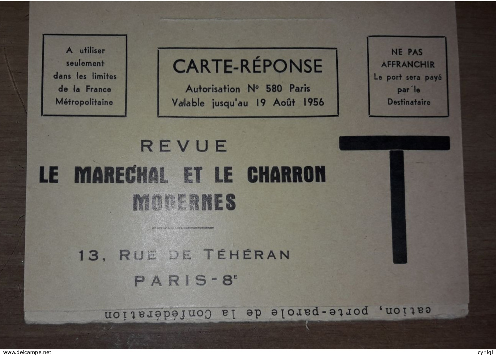 Carte Reponse - Revue Le Marechal Et Le Charron Modernes -flamme La Fourrure - Karten/Antwortumschläge T