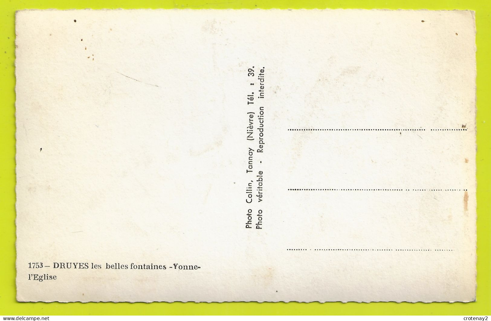 89 DRUYES Les Belles Fontaines N°1753 Vers Courson Les Carrières L'Eglise VOIR DOS Photo Collin Tannay - Courson-les-Carrières