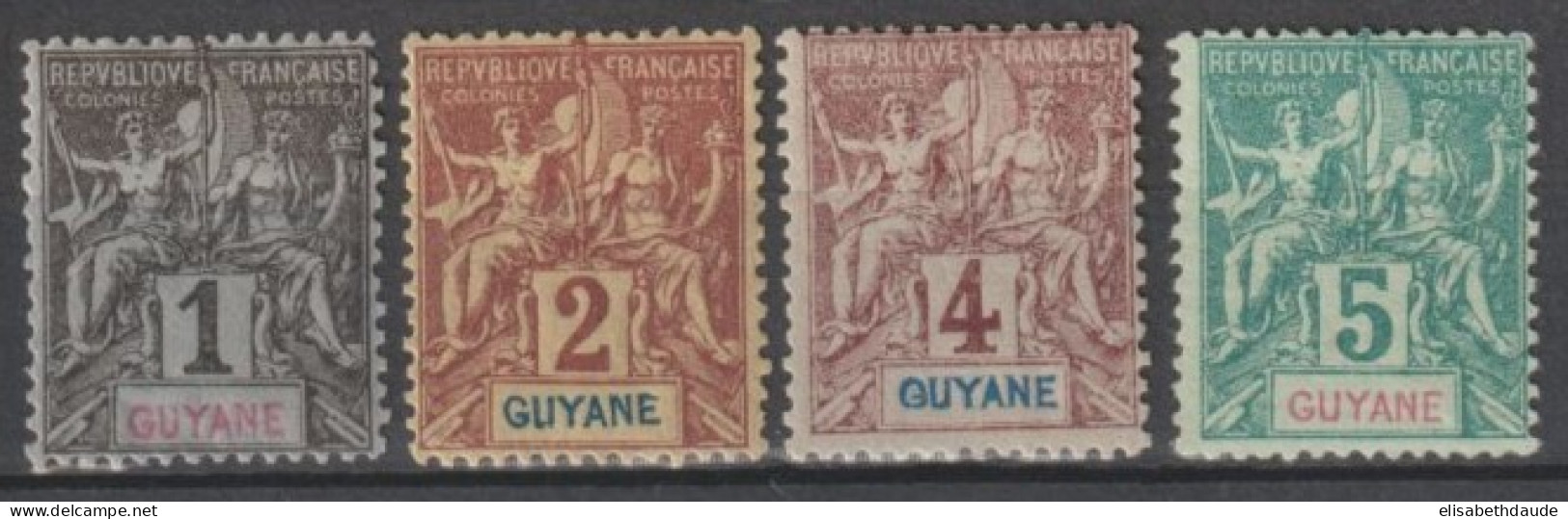 GUYANE - 1892 - YVERT N°30/33 * MH  - COTE = 22 EUR - Nuevos