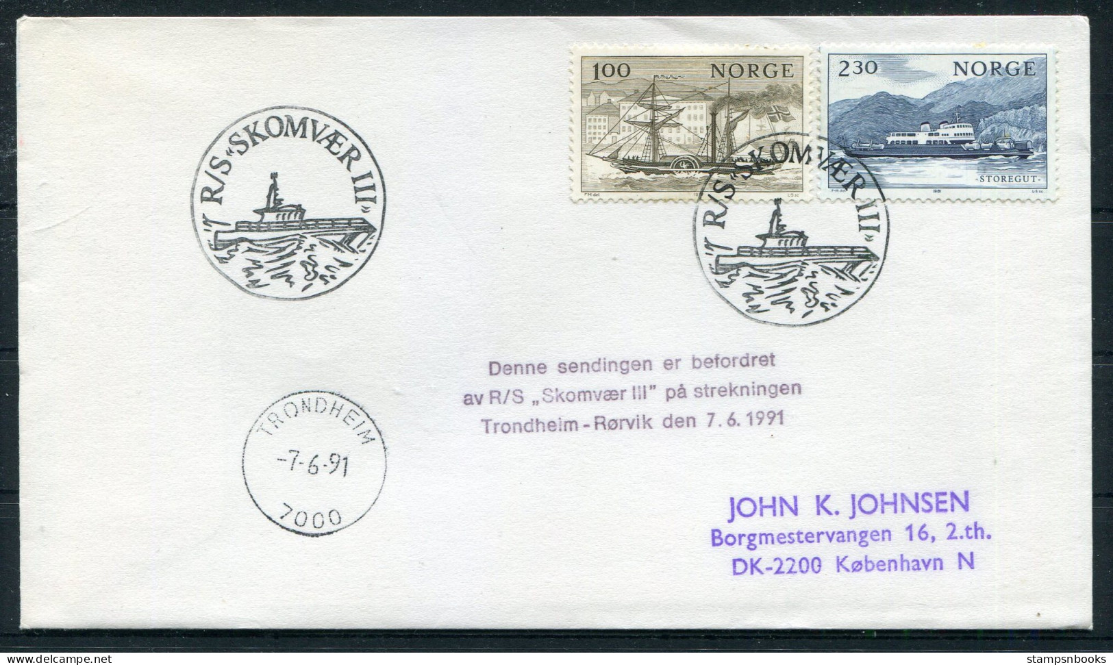1991 Norway Trondheim / Rorvik R/S SKOMVAER 3 Ship Cover - Lettres & Documents