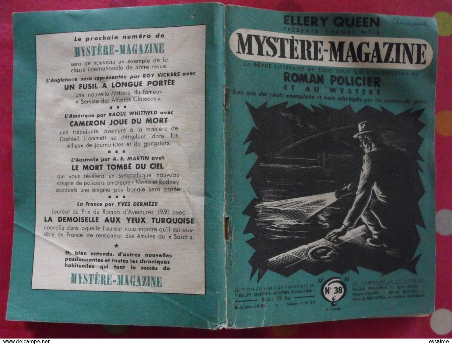 Ellery Queen. Mystère-magazine. Roman Policier N° 38. 1951 - Opta - Ellery Queen Magazine
