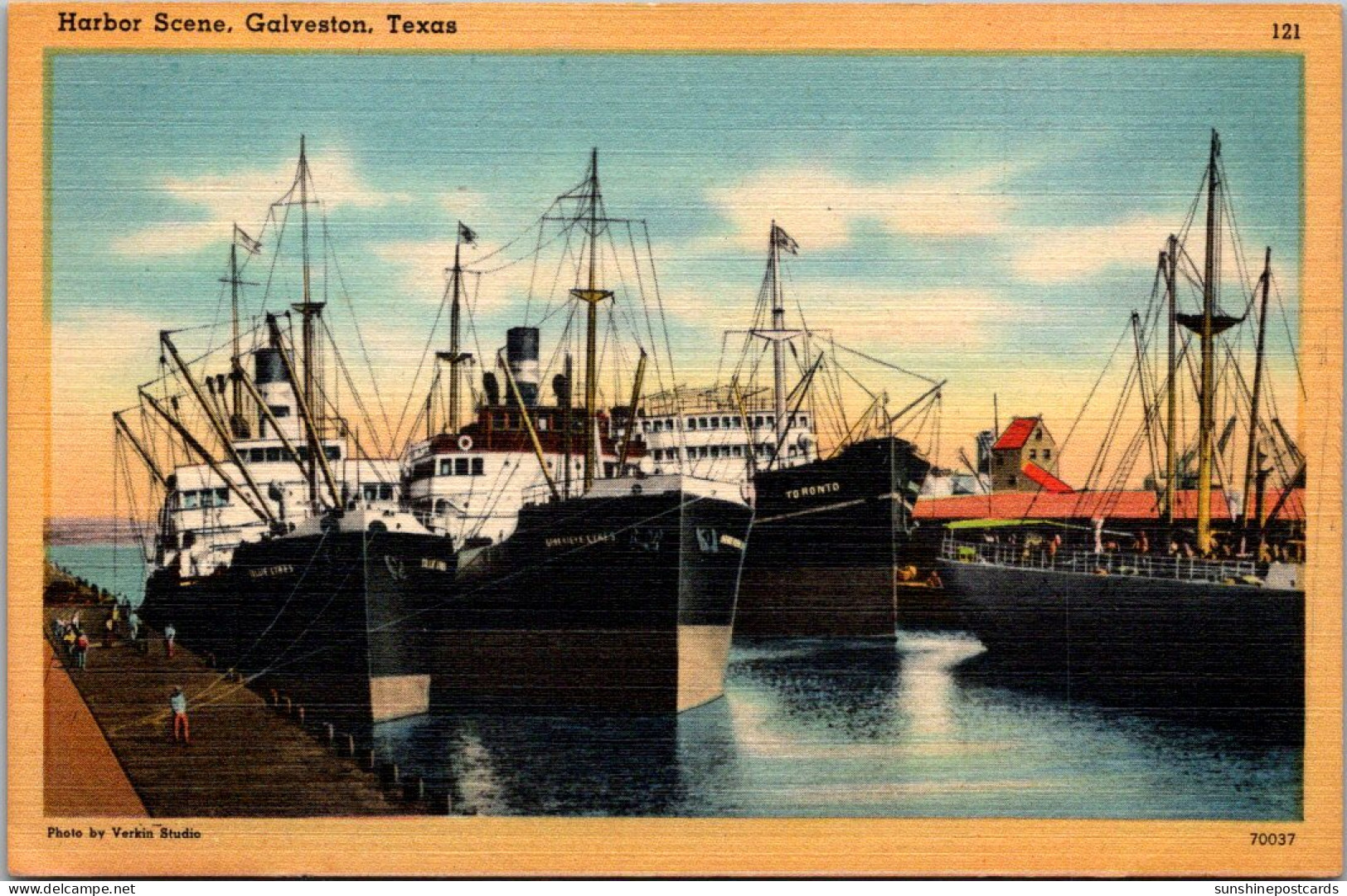 Teaxs Galveston Harbor Scene Showing Freighters - Galveston