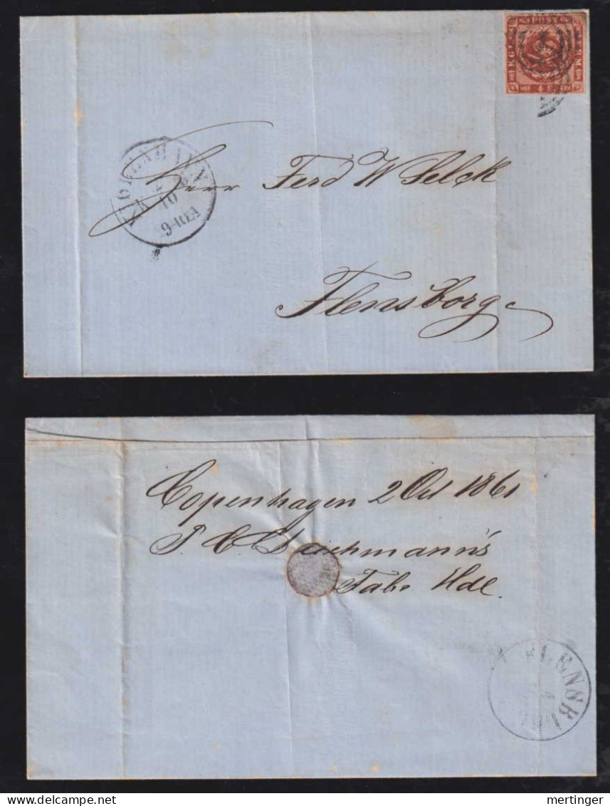 Dänemark Denmark 1861 Cover 4Sk KOPENHAVN X FLENSBURG - Covers & Documents