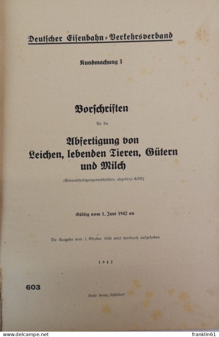 Deutscher Eisenbahn-Verkehrsverband. Kundmachung 3. Gültig Vom 1.Juni 1942 An. - Transport