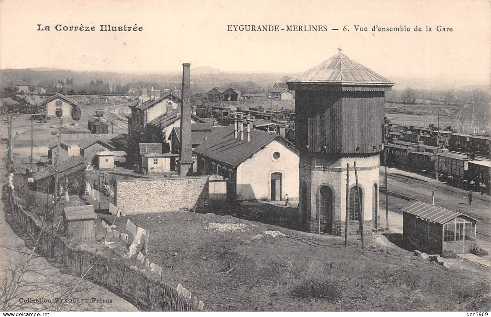 EYGURANDE-MERLINES (Corrèze) - Vue D'ensemble De La Gare - Voyagé 1910 (voir 2 Scans) Florac, Inspecteur Chemin De Fer - Eygurande