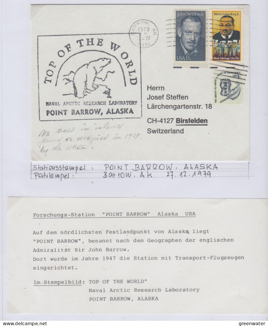 Alaska Point Barrow Cover "Top Of The World Arctic Naval Research Laboratory" Ca Barrow  27 DEC 1979 (BS159) - Estaciones Científicas Y Estaciones Del Ártico A La Deriva