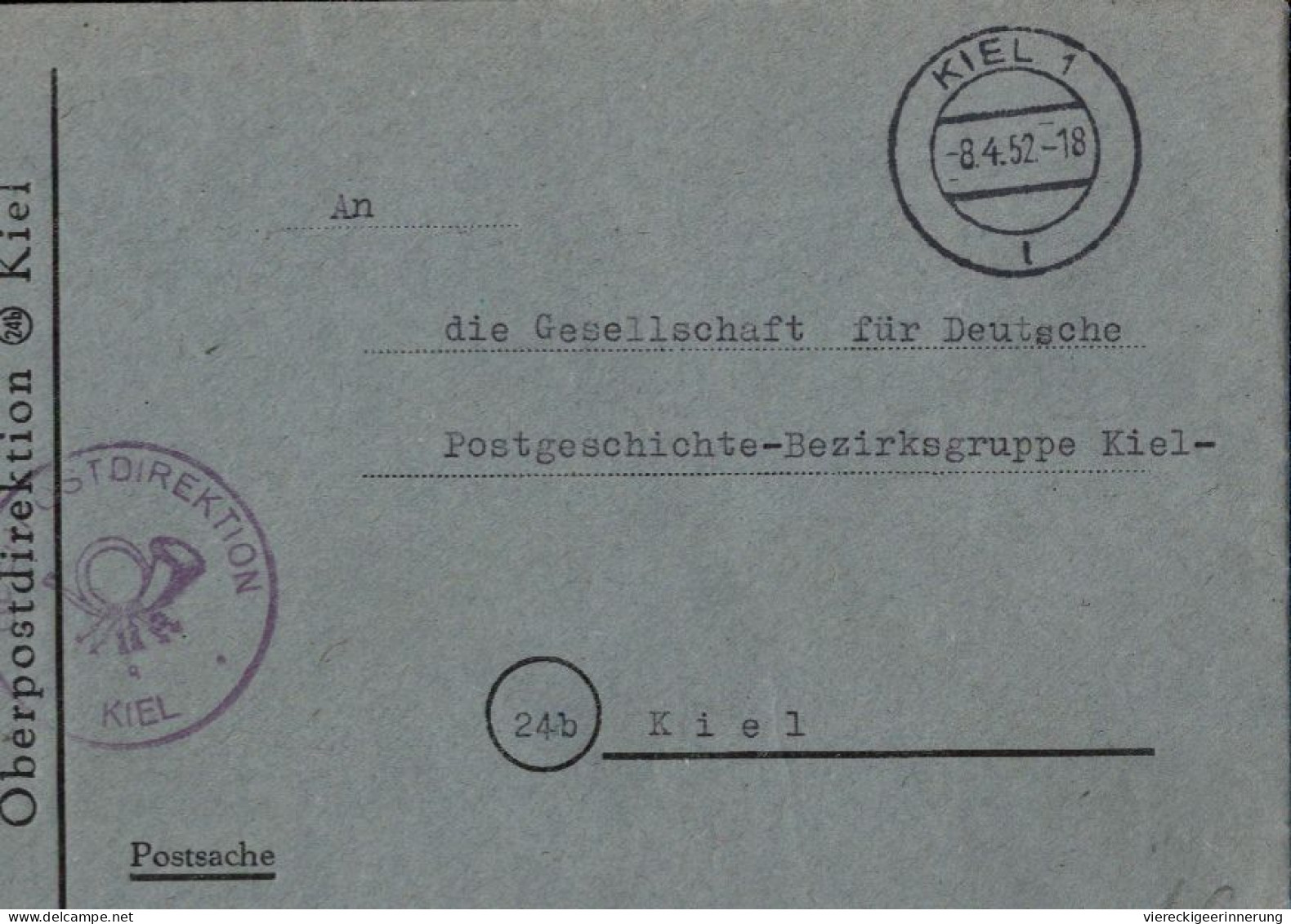 ! Bundespost , OPD Oberpostdirektion Kiel 1952, Postsache - Lettres & Documents