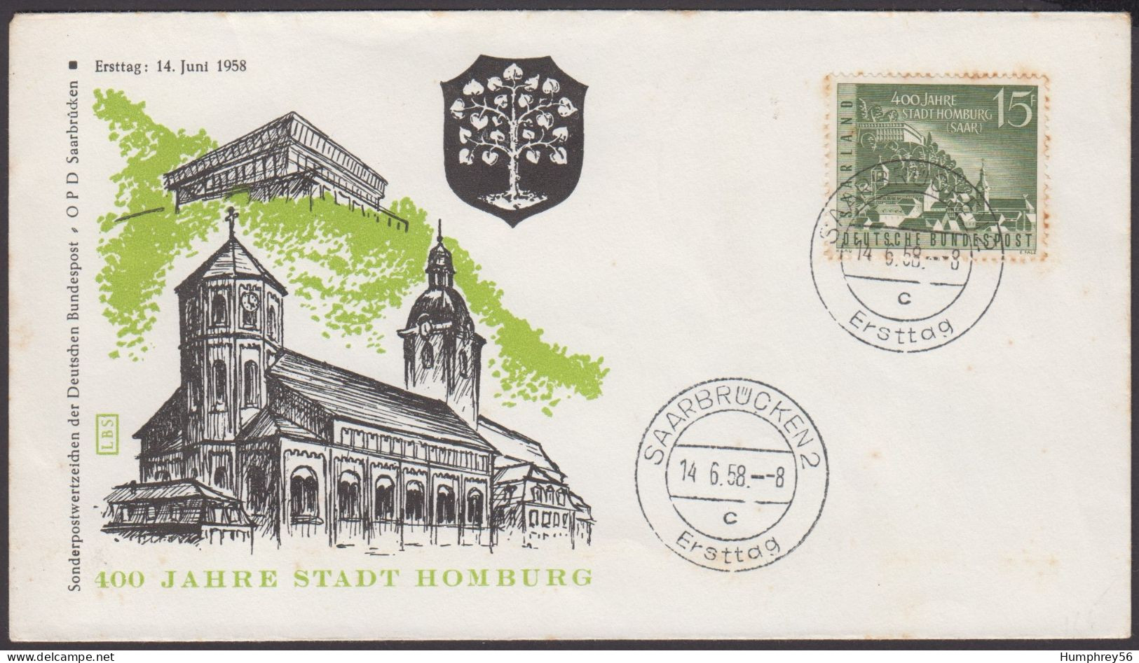 1958 - SAARLAND - FDC - Homburg 1558-1958 + SAARBRÜCKEN 2 - FDC