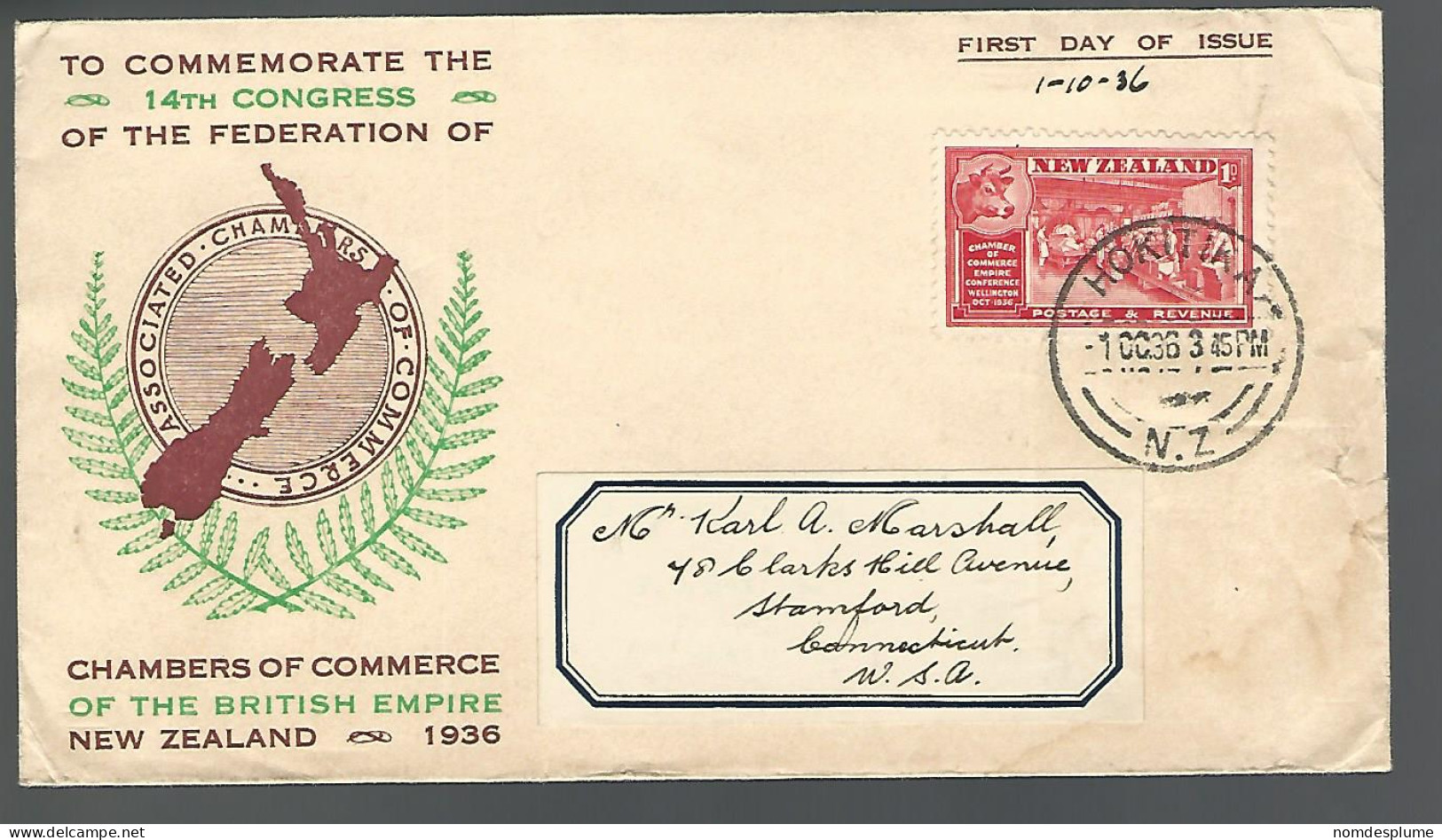 58425`) New Zealand First Day Cover Hokitika Postmark Cancel 1936 - Storia Postale