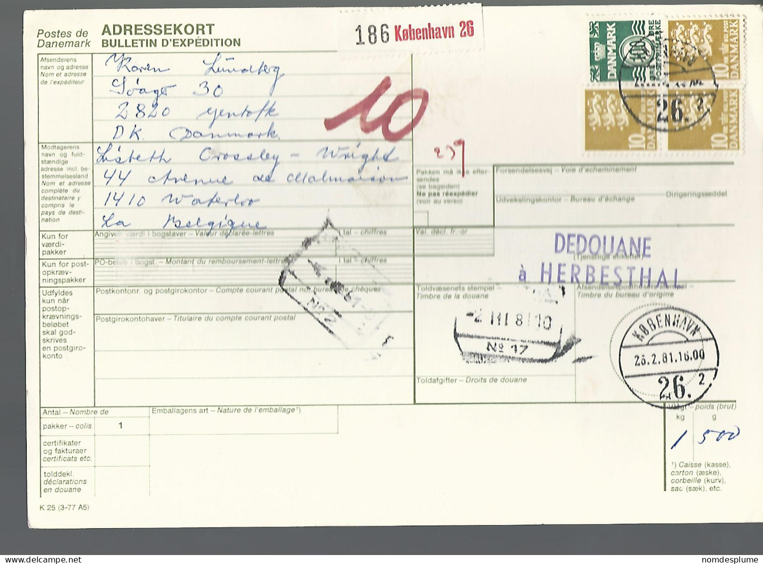 58433) Denmark Addressekort Bulletin D'Expedition 1981 Postmark Cancel - Cartas & Documentos