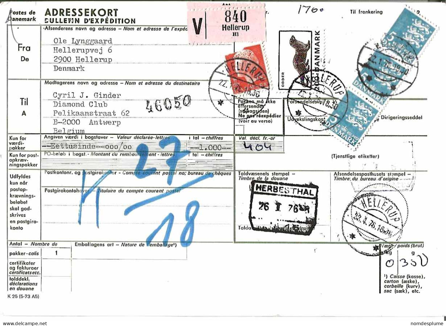 58440) Denmark Addressekort Bulletin D'Expedition 1976 Postmark Cancel - Briefe U. Dokumente