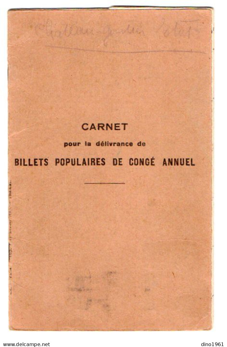 VP22.050 - Chemins De Fer / Carnet Pour La Délivrance De Billets Populaires De Congé Annuel / CHATEAU GONTIER X BORDEAUX - Andere & Zonder Classificatie