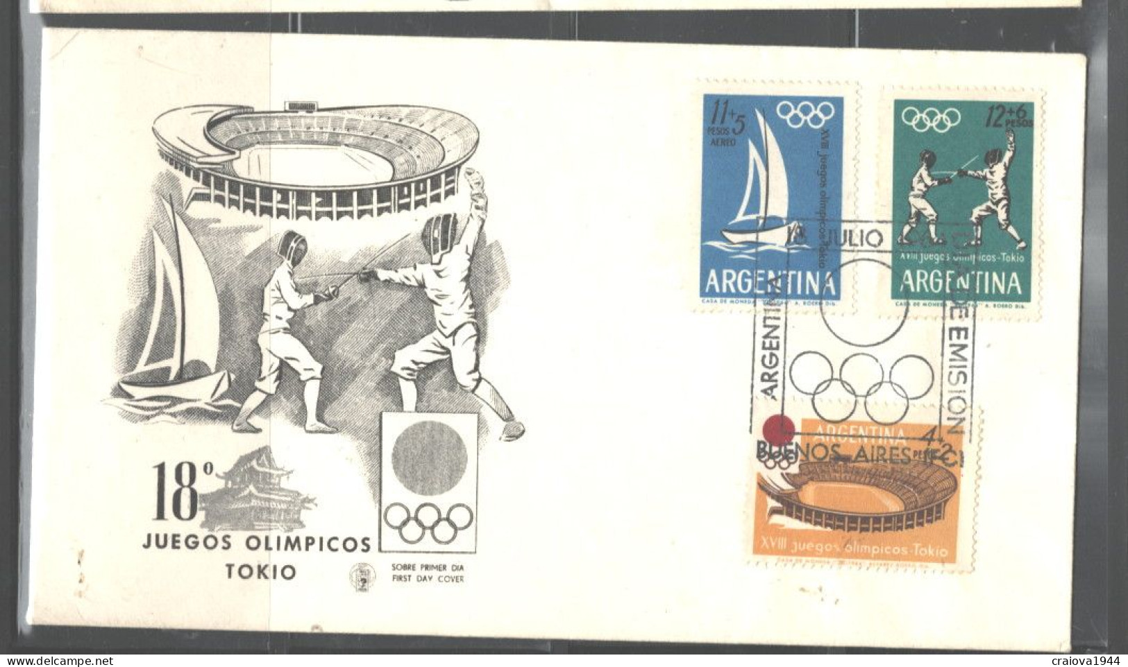 ARGENTINA 1964 "TOKYO OLYMPICS" #B45 & B46 SHIPPED TO USA, CERTIFICATE FDC - Brieven En Documenten