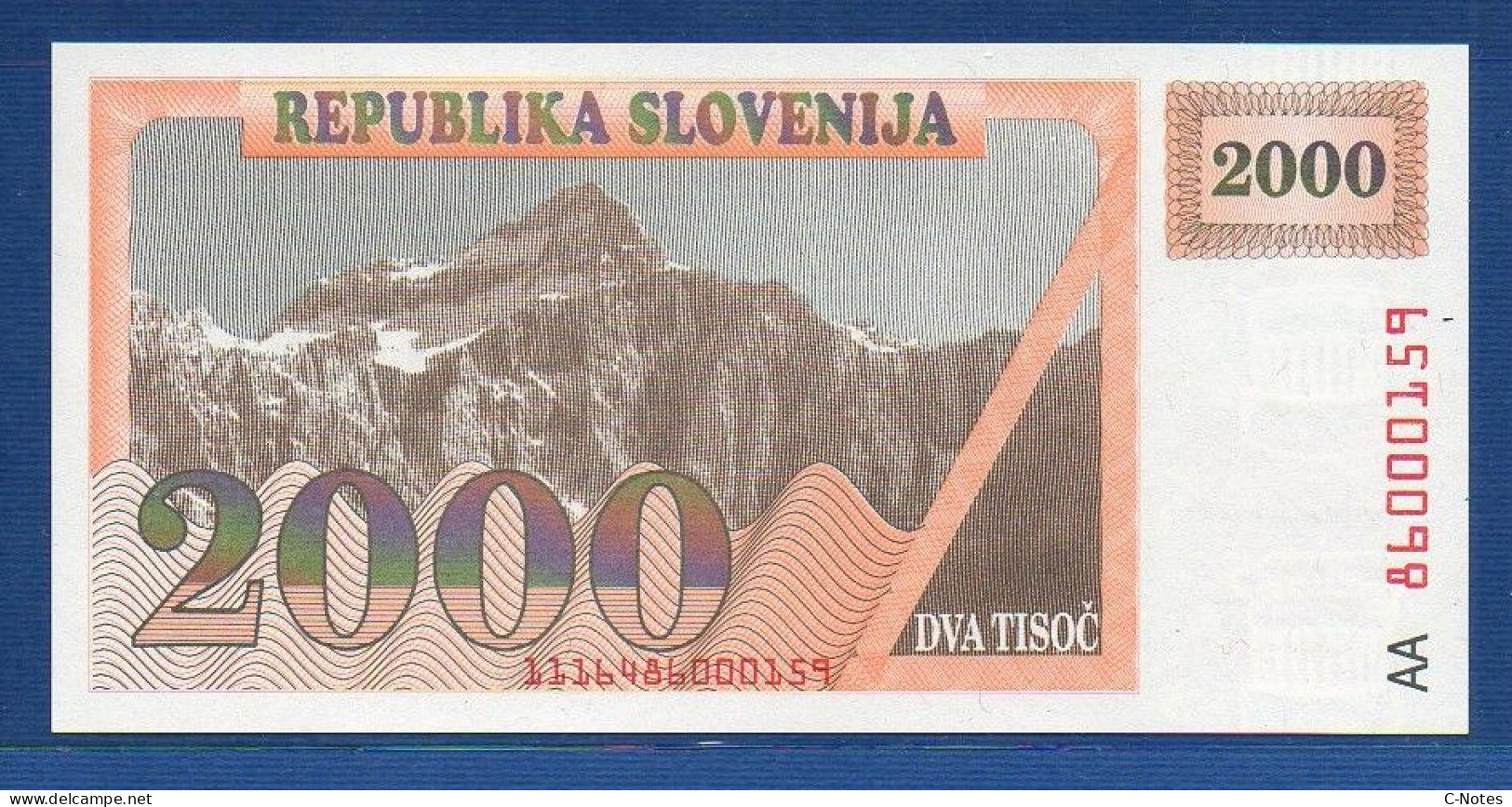 SLOVENIA - P. 9A – 2000 Tolarjev 1992 UNC, S/n AA86000159 - Slowenien