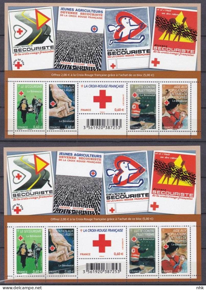 V9383 Variétés : BF N° F4621 Croix Rouge 2011 Nuances De Couleurs Différentes Sur Tous Les Timbres + Normal  ** - Ungebraucht