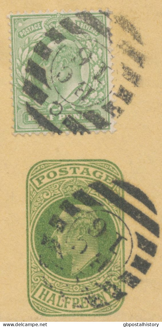 GB 190?, EVII ½d Yellow-green Superb Wrapper Together W. ½d Blue-green With Clear Barred Cancel "G / E.C / 16" (Dubus Ty - Storia Postale