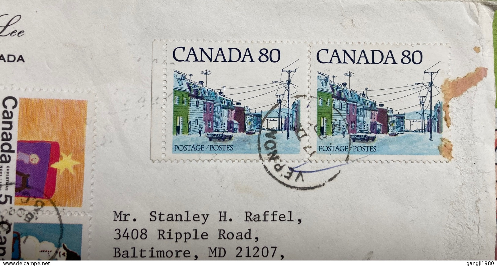 CANADA 1980, REGISTER COVER, USED TO USA, CHRISTMAS, HORSE SLEIGH, SNOWMAN, STAR, MARITIME STREET, BALTIMORE CITY YEAR I - Lettres & Documents