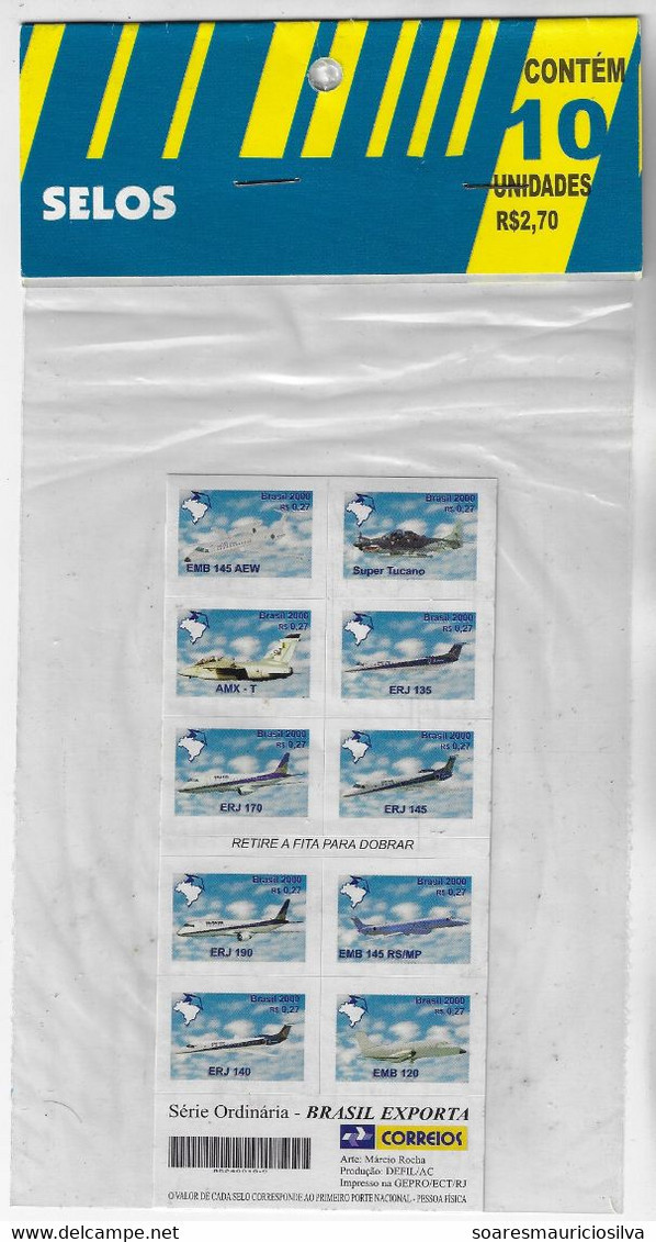 2000 Complete Booklet 10 Stamp Brazil Exports Airplane Brazilian Aeronautical Company EMBRAER Transport Civil & Military - Avions