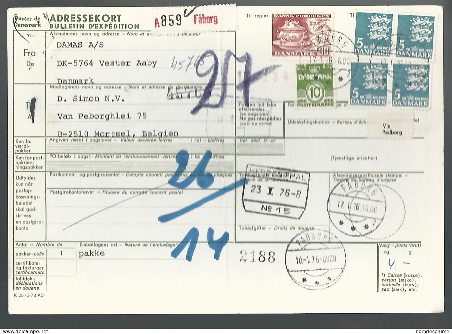 58441) Denmark Addressekort Bulletin D'Expedition 1976 Postmark Cancel - Cartas & Documentos