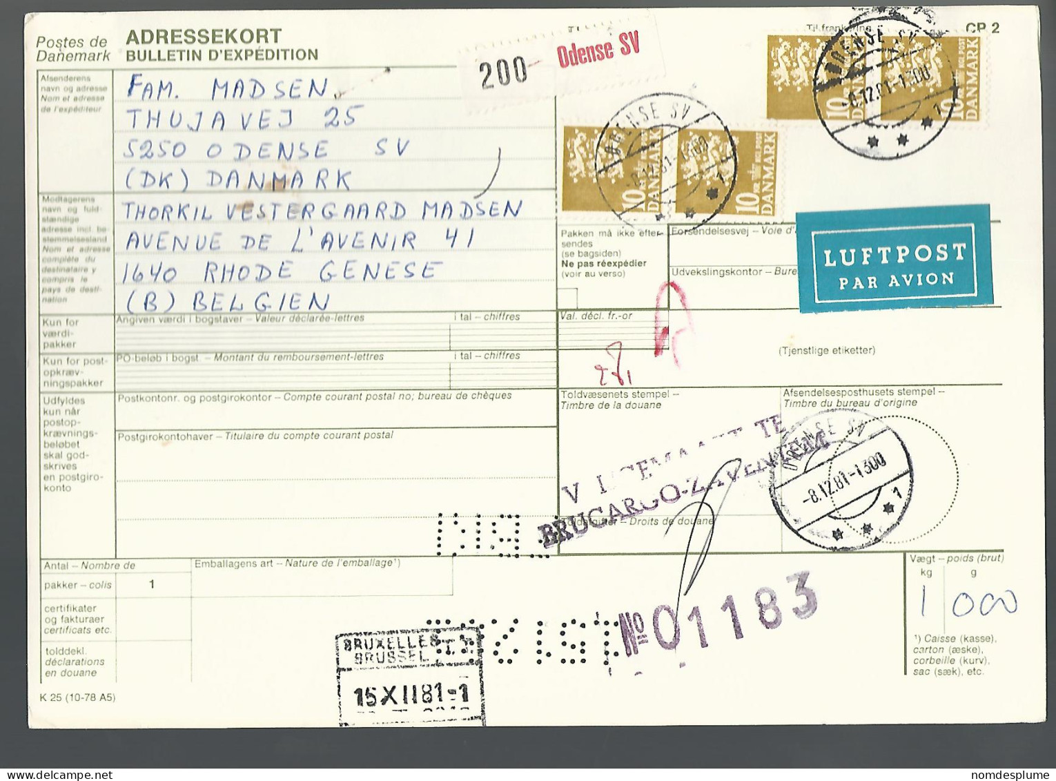 58447) Denmark Addressekort Bulletin D'Expedition 1981 Postmark Cancel Air Mail - Cartas & Documentos