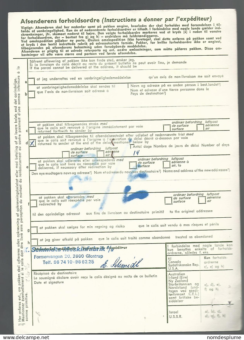 58452) Denmark Addressekort Bulletin D'Expedition 1976 Postmark Cancel  - Cartas & Documentos