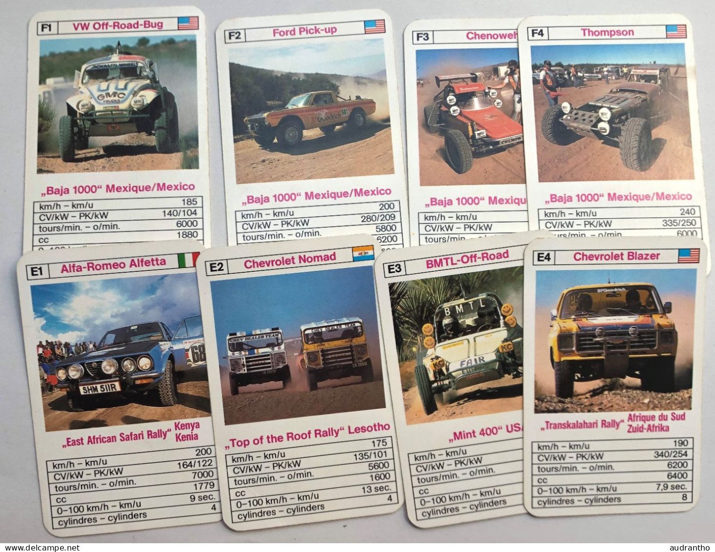 Jeu De 32 Cartes Vintage De 1982 Type 7 Familles - TOP ASS Voiture De Rallye - Peugeot 2CV-Cross Golf Saab - Trading Cards