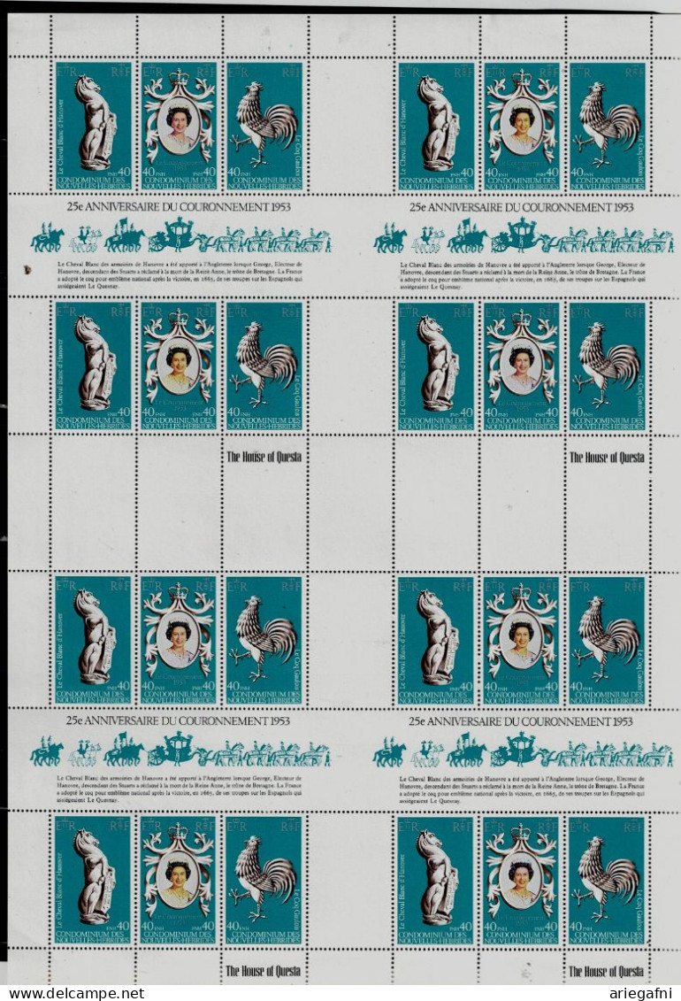 NEW HEBRIDES 1978 25TH ANNIVERSARY OF THE CORONATION OF QUEEN ELIZABETH II FULL SHEET MI No 516-8 MNH VF!! - Blocks & Kleinbögen