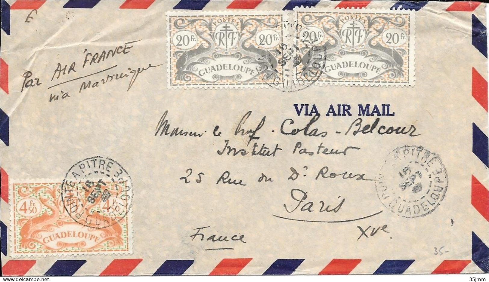 Guadeloupe Lettre Pointe à Pitre 1948 - Luchtpost
