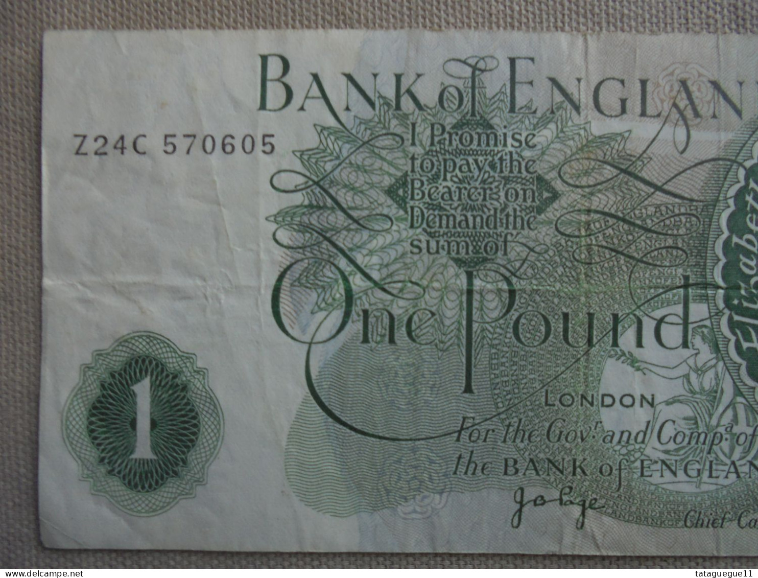 Ancien - Billet De Banque - One Pound Bank Of England - J.B Page - 1 Pond