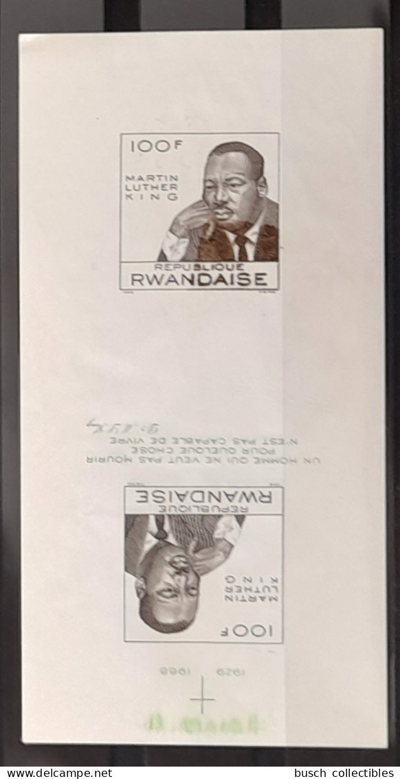 Rwanda 1968 COB Bl 12 Vert Absent IMPERF Missing Green Non Dentelé Tête-bêche Martin Luther King - Neufs