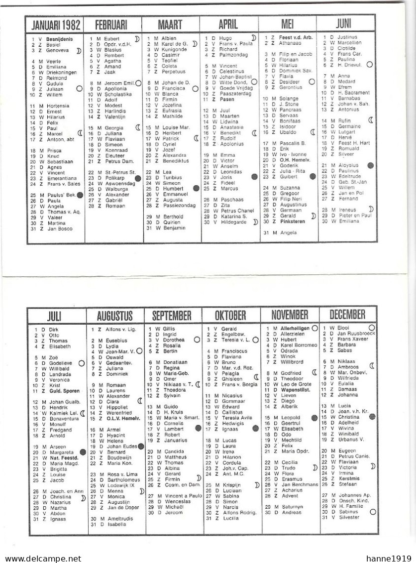 Moorslede Drukkerij Desimpel 1982 Kalender Calendrier Htje - Grand Format : 1981-90